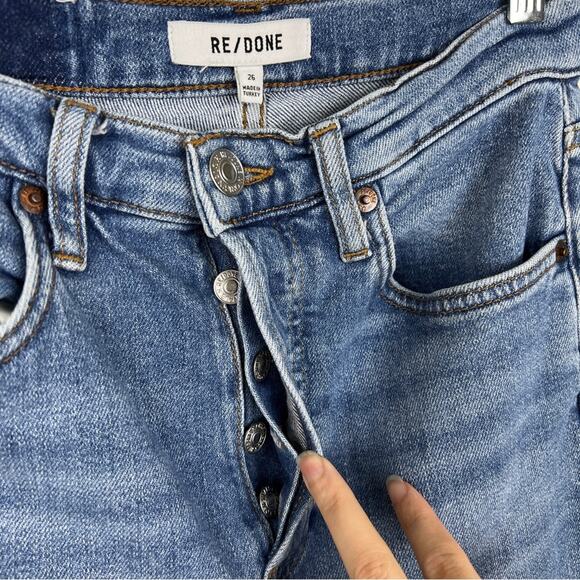 Re/Done Originals 70s Stovepipe Jeans 26 Rodeo Indigo with Hole - Picture 4 of 8